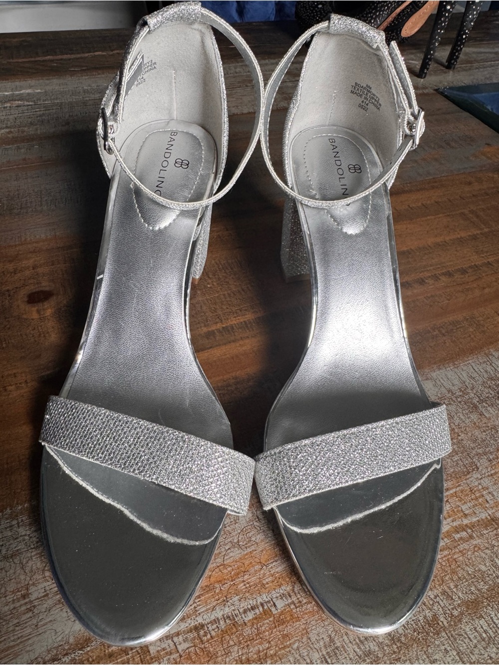 Bandolino Silver Sparkle Ankle-Strap Block Heels